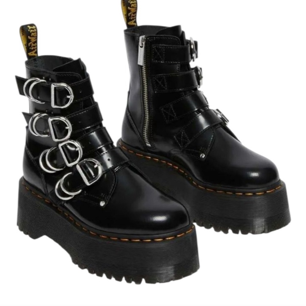 Dr Martens Jadon Max Buckle Platform Boots Black Leather Chunky Combat Gothic 8
